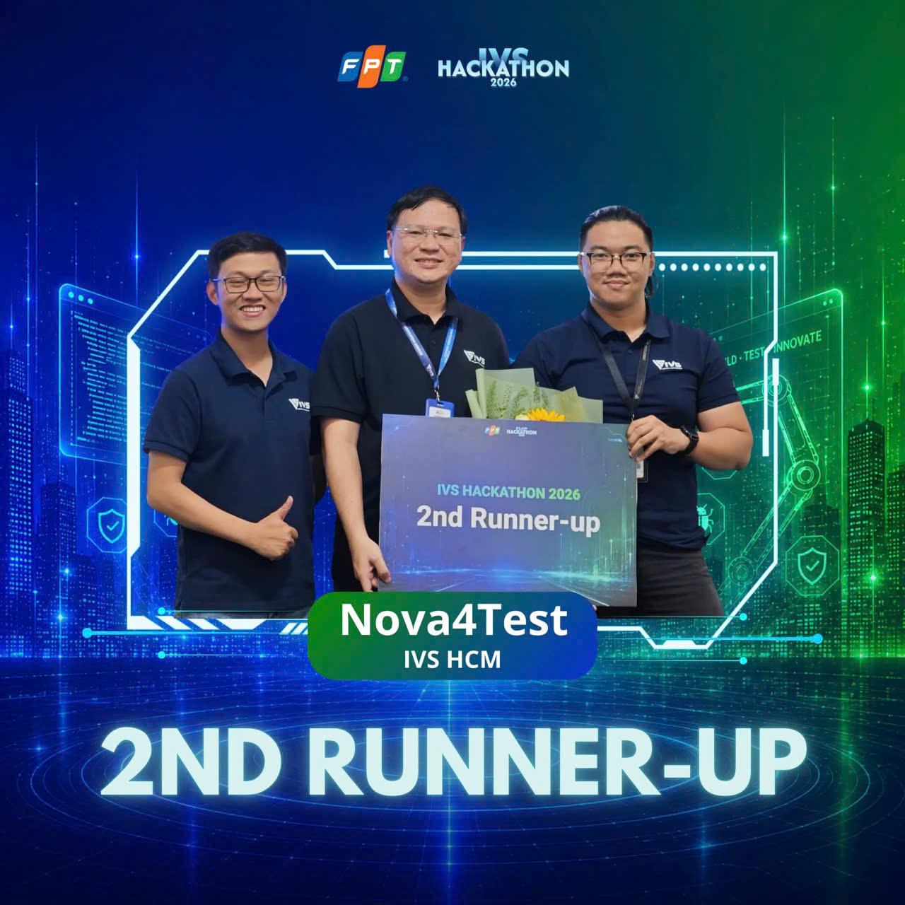 Team Nova4Test receiving 2nd Runner-up award at IVS Hackathon 2026