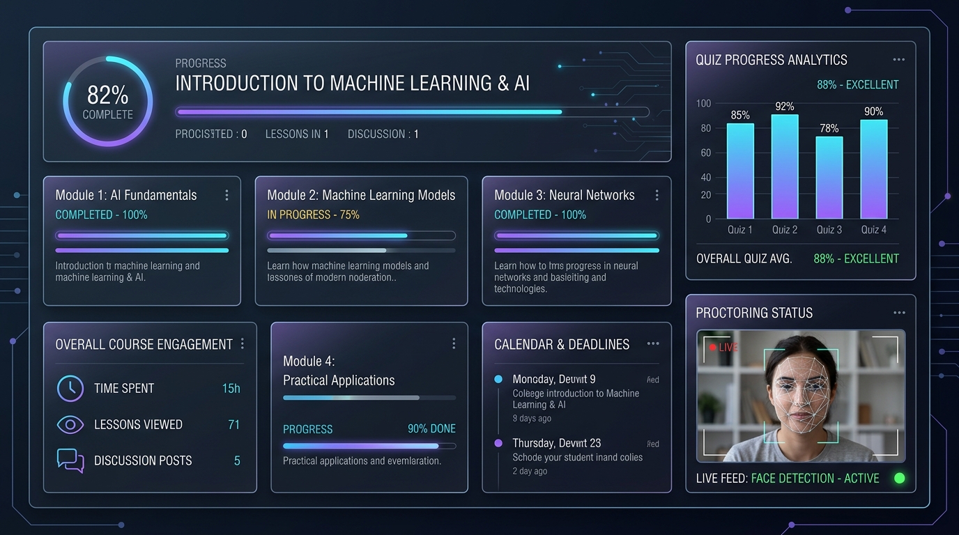 LMS — Learning & Assessment Platform abstract technical panel